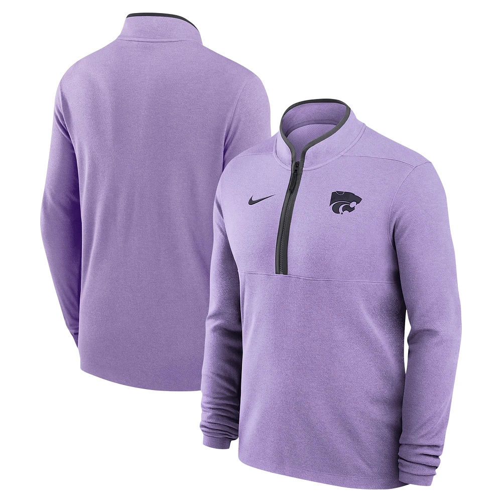 Haut Nike violet à fermeture éclair quart de tour pour homme Kansas State Wildcats Coaches Courtside Basketball Victory Performance