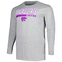 Men's Profile Gray Kansas State Wildcats Big & Tall Two-Hit Long Sleeve T-Shirt