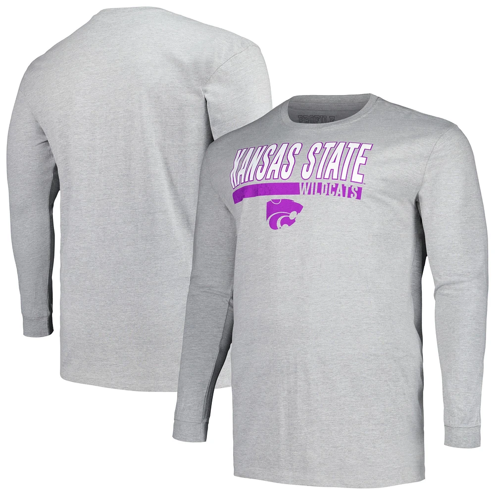 Men's Profile Gray Kansas State Wildcats Big & Tall Two-Hit Long Sleeve T-Shirt