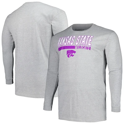 T-shirt à manches longues deux coups pour hommes Profile Grey Kansas State Wildcats Big & Tall