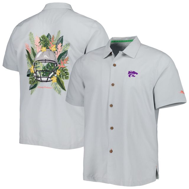 Tommy Bahama Grey Kansas State Wildcats Coconut Point Frondly Fan Camp IslandZone Chemise boutonnée