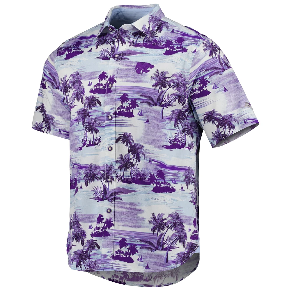 Chemise boutonnée Tommy Bahama Purple Horizons tropicaux des Wildcats de l'État du Kansas pour homme