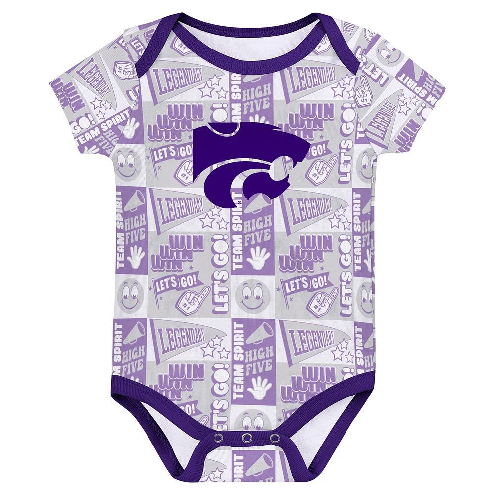 Lot de 3 bodies violets pour nouveau-né Kansas State Wildcats Sunday Comics