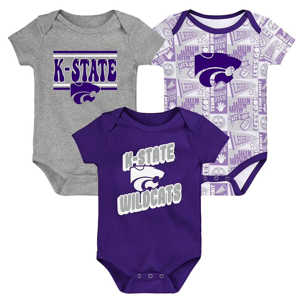 Lot de 3 bodies violets pour nouveau-né Kansas State Wildcats Sunday Comics