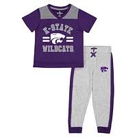 Ensemble maillot et pantalon Ka-Boot-It des Kansas State Wildcats Colosseum violet/gris chiné pour tout-petit