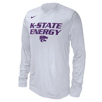 T-shirt à manches longues Nike pour homme, blanc, Kansas State Wildcats 2024 On-Court Bench