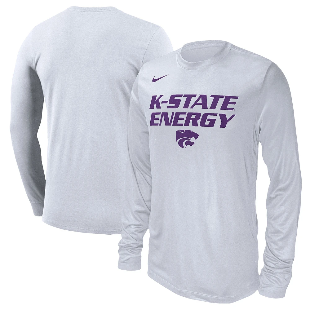 T-shirt à manches longues Nike pour homme, blanc, Kansas State Wildcats 2024 On-Court Bench