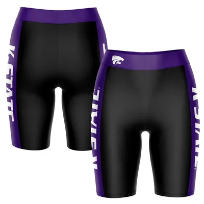 Kansas State Wildcats Women's Plus Striped Design Bike Shorts - Black/Purple