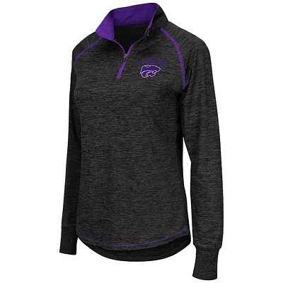 Haut léger ajusté à manches longues et fermeture éclair quart-de-zip Colosseum pour femmes, Kansas State Wildcats Bikram, noir