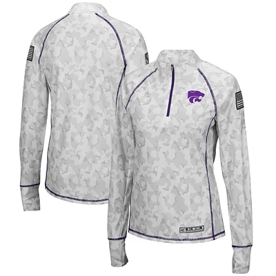 Haut léger à quart de fermeture éclair pour femme Colosseum Camo Kansas State Wildcats OHT Military Appréciation Officer Arctic