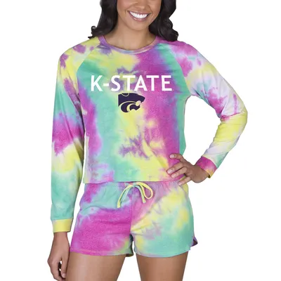 Kansas State Wildcats Concepts Sport Women's Velodrome Tie-Dye Long Sleeve Top & Shorts Set