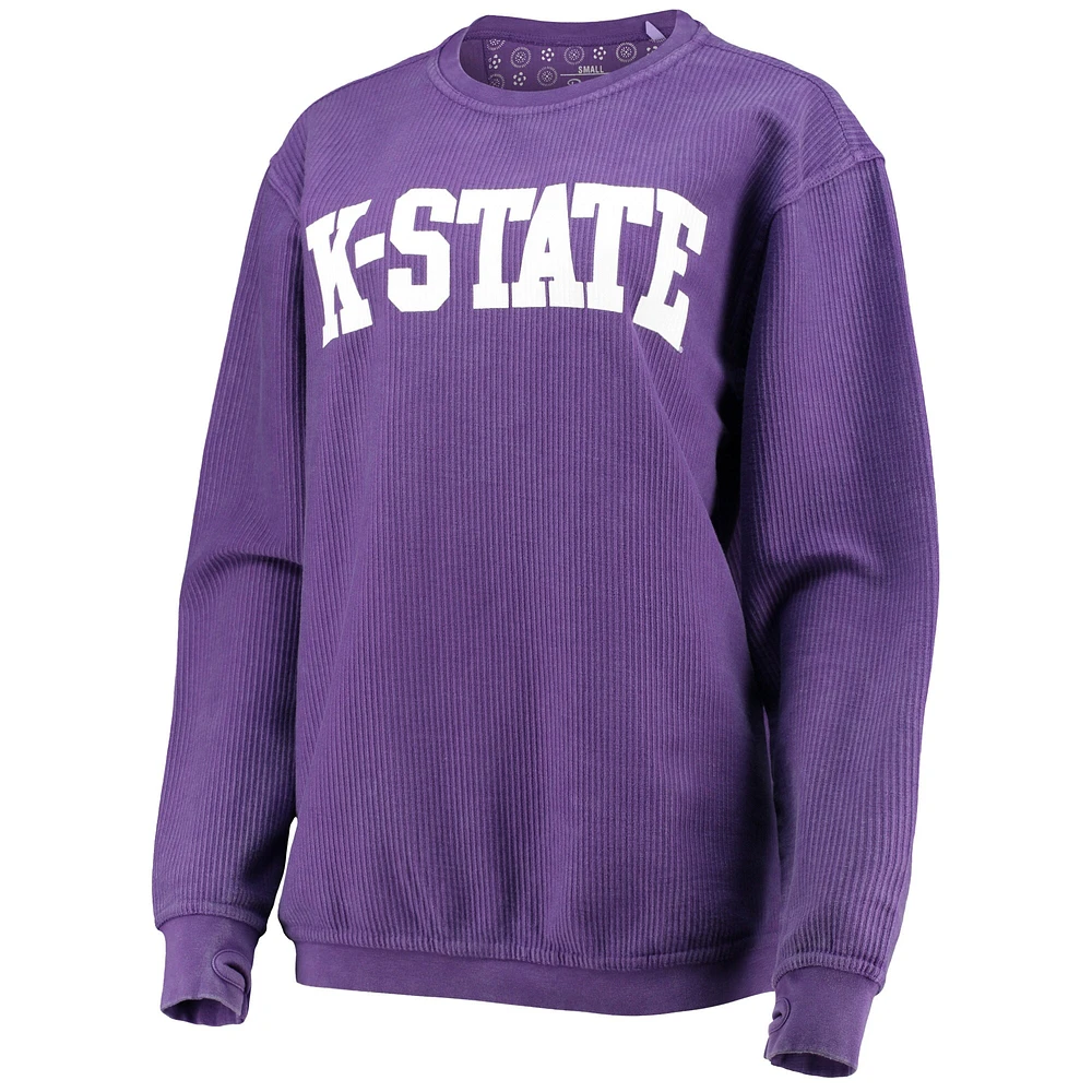Sweat-shirt Pressbox Kansas State Wildcats Comfy Cord Vintage Wash Basic Arch pour femme violet