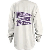 T-shirt à manches longues surdimensionné Pressbox Wildcats Pennant Stack pour femme, blanc