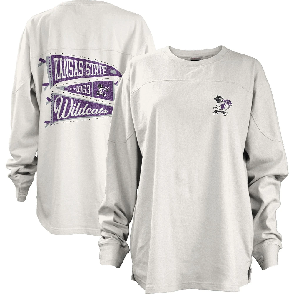 Women's Pressbox White Kansas State Wildcats Pennant Stack Oversized Long Sleeve T-Shirt