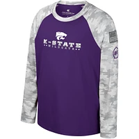 T-shirt à manches longues raglan Colosseum Purple/Camo pour jeunes Kansas State Wildcats OHT Appréciation militaire Dark Star