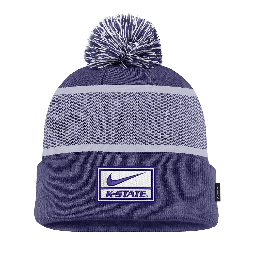 Youth Nike Purple Kansas State Wildcats 2024 Sideline Peak Cuffed Knit Hat with Pom