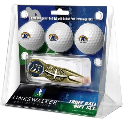 Kent State Golden Flashes 3-Pack Golf Ball Gift Set with Gold Crosshair Divot Tool