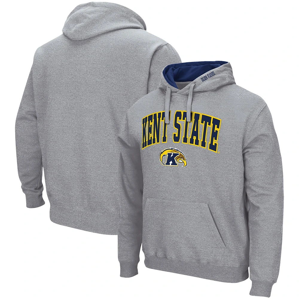 Men's Colosseum Heathered Gray Kent State Golden Flashes Arch and Logo Pullover Hoodie