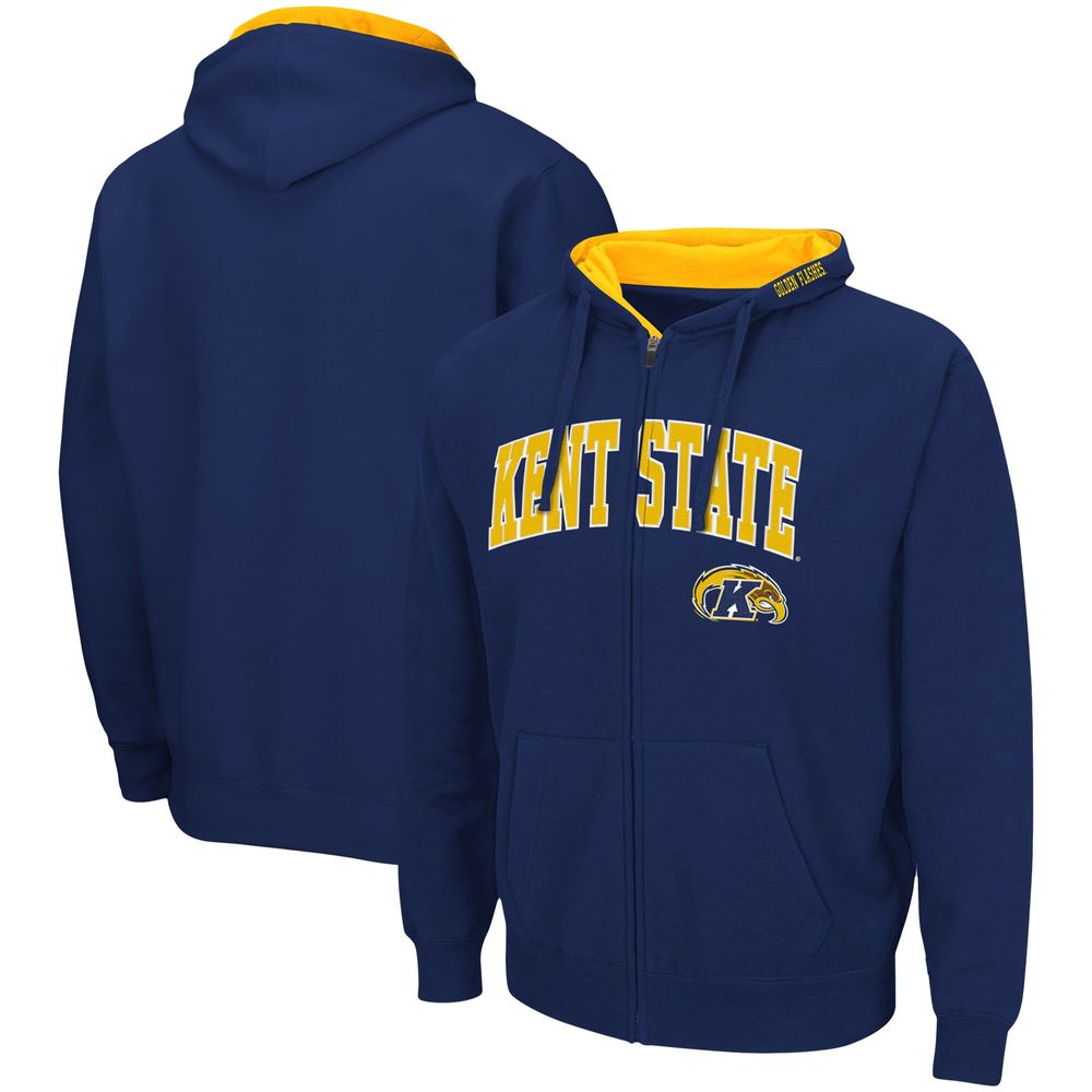 Men's Colosseum Navy Kent State Golden Flashes Arch & Logo 3.0 Full-Zip Hoodie