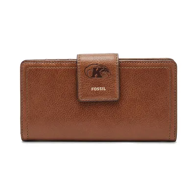 Kent State Golden Flashes Fossil Women's Leather Logan RFID Tab Clutch - Brown