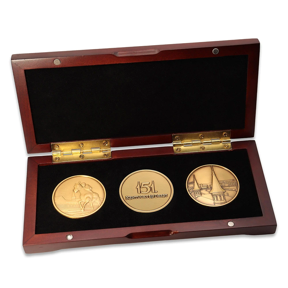 Coffret de trois pièces du 151e Kentucky Derby avec coffret en bois