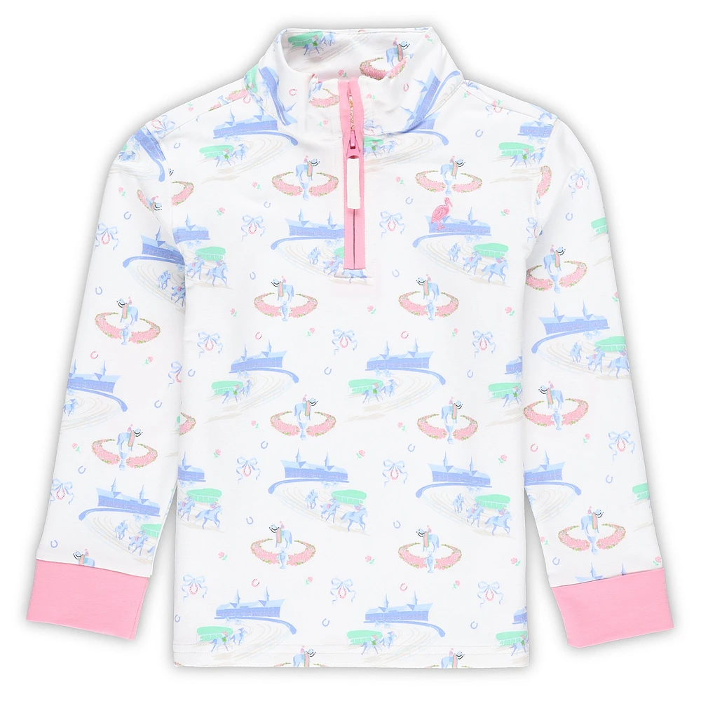 Girls Preschool White Kentucky Derby Canter Collar Half-Zip Sweatshirt