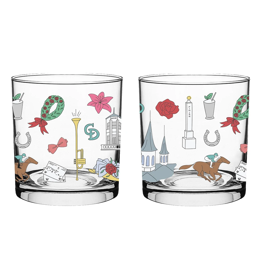 Kentucky Derby 151 Scatter Print 10 oz. Rocks Glasses Two Pack