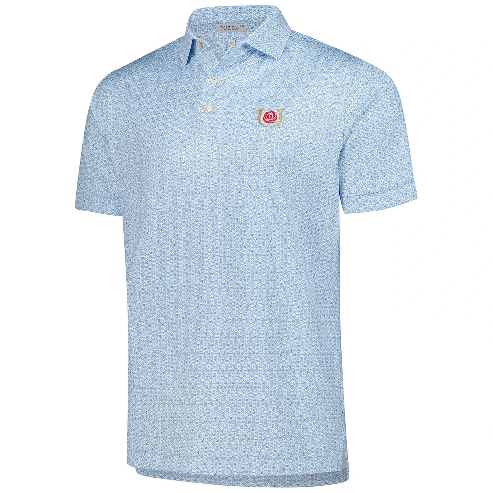 Polo Performance Peter Millar bleu clair pour homme, imprimé Kentucky Derby Jockey