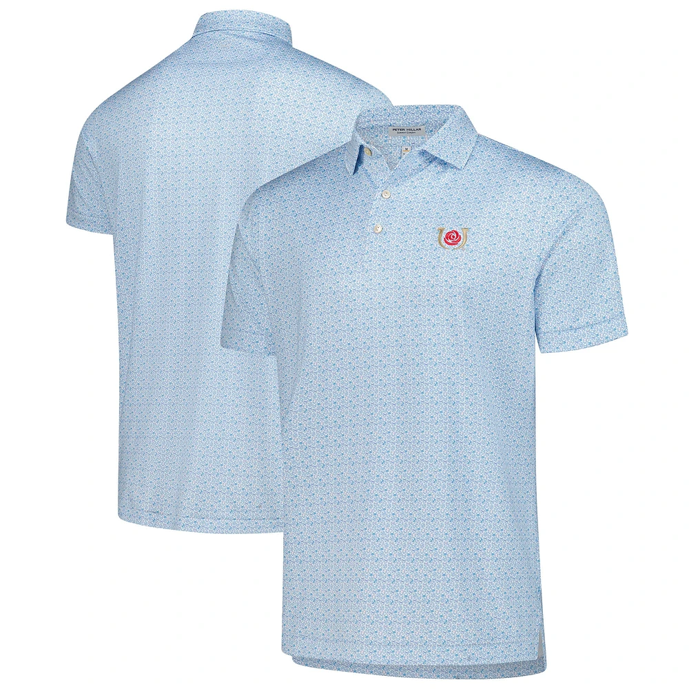 Polo Performance Peter Millar bleu clair pour homme, imprimé Kentucky Derby Jockey