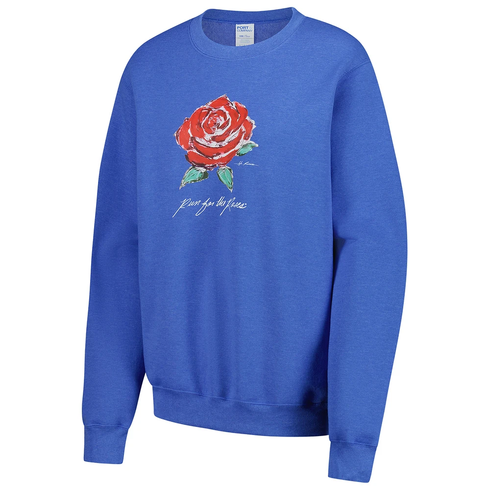Women's Dyehard Supply  Heather Blue Kentucky Derby Painted Rose Fleece Sweatshirt