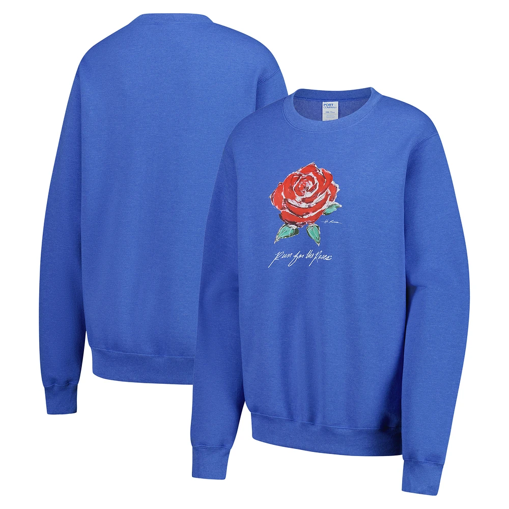 Women's Dyehard Supply Heather Blue Kentucky Derby Painted Rose Fleece Sweatshirt