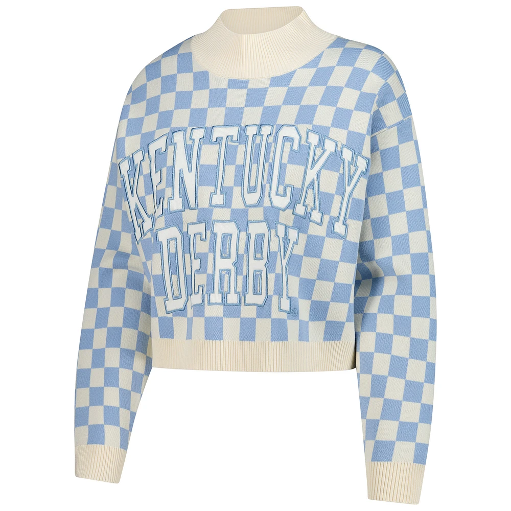 Women's Gameday Social  Light Blue Kentucky Derby Checkered Sweater