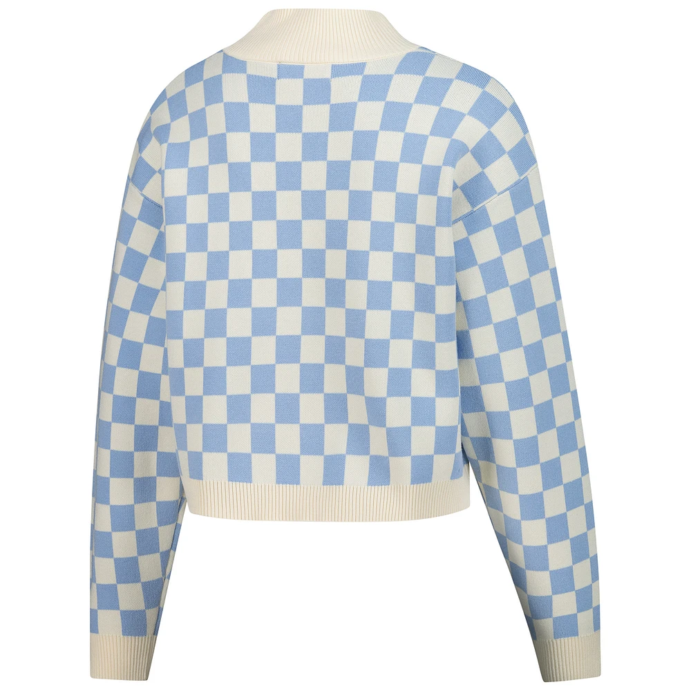 Women's Gameday Social  Light Blue Kentucky Derby Checkered Sweater