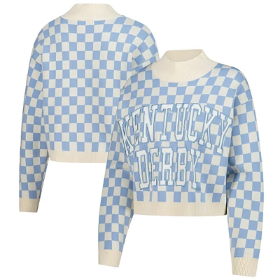 Women's Gameday Social  Light Blue Kentucky Derby Checkered Sweater