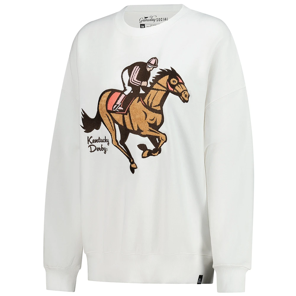 Women's Gameday Social  White Kentucky Derby Chenille Oversized Pullover Sweatshirt