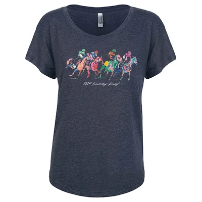 T-shirt à col rond Dolman Derby Kentucky 151 Art of the pour femme, bleu marine chiné