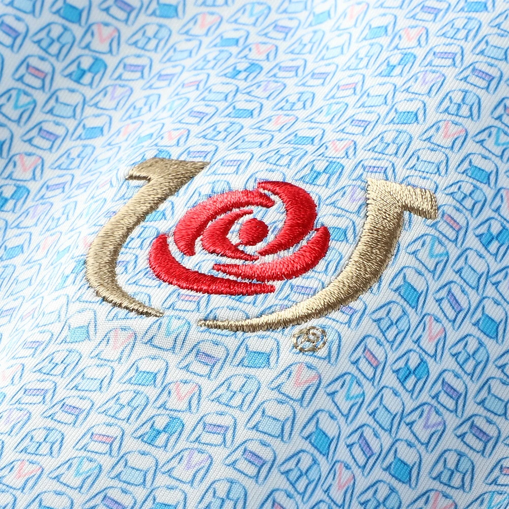 Pull Peter Millar bleu clair à imprimé Kentucky Derby Jockey et fermeture éclair quart de tour pour femme