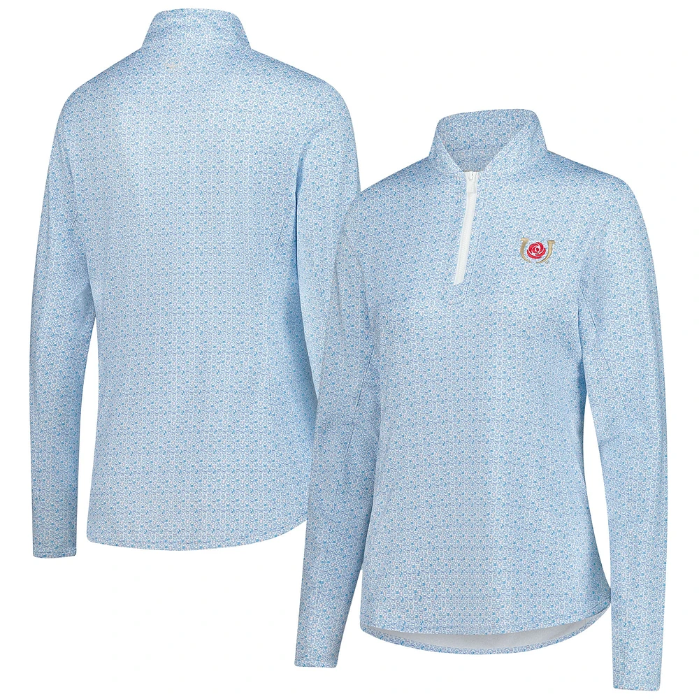 Pull Peter Millar bleu clair à imprimé Kentucky Derby Jockey et fermeture éclair quart de tour pour femme