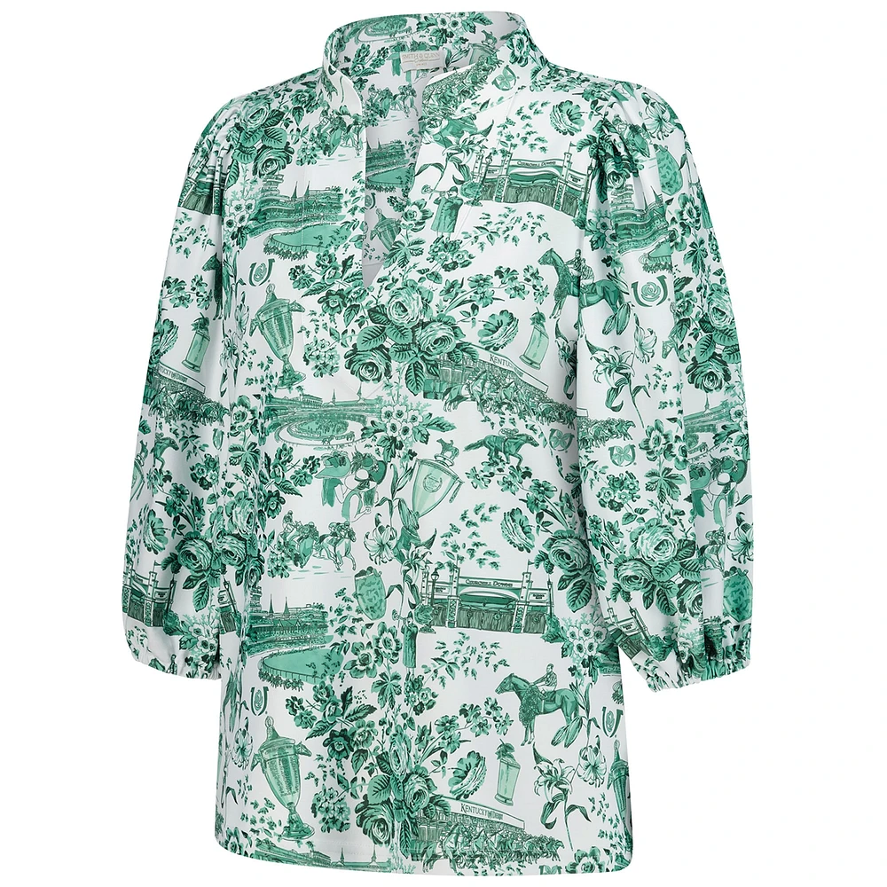 Women's Smith & Quinn  White/Green Kentucky Derby Eliza V-Neck Top