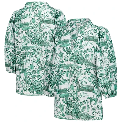 Women's Smith & Quinn  White/Green Kentucky Derby Eliza V-Neck Top