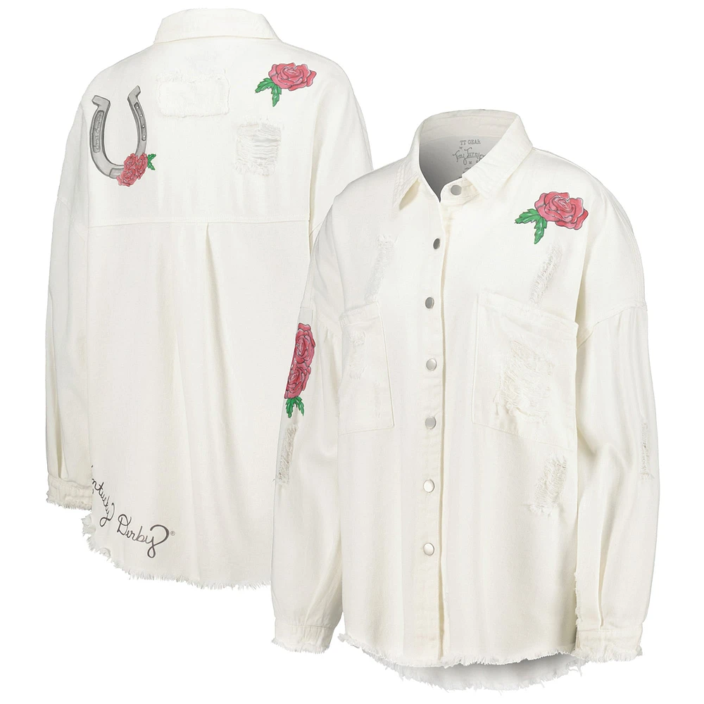 Chemise boutonnée pour femme Tiny Turnip White Kentucky Derby en détresse