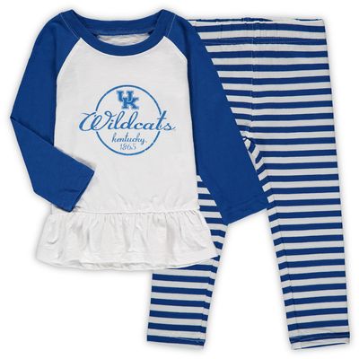 Girls Infant Wes & Willy White/Royal Kentucky Wildcats Stripe Raglan Long Sleeve T-Shirt Leggings Set
