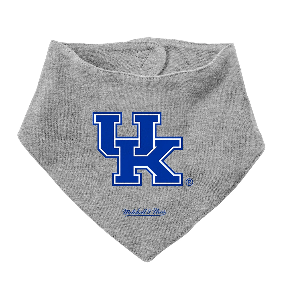 Infant Mitchell & Ness Royal/Heather Gray Kentucky Wildcats 3-Pack Bodysuit, Bib and Bootie Set