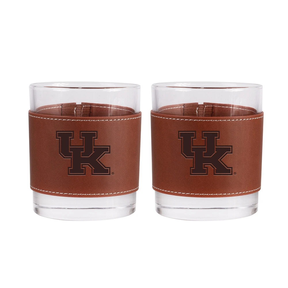 Lot de 2 verres à whisky Kentucky Wildcats de 12 oz avec emballage en cuir