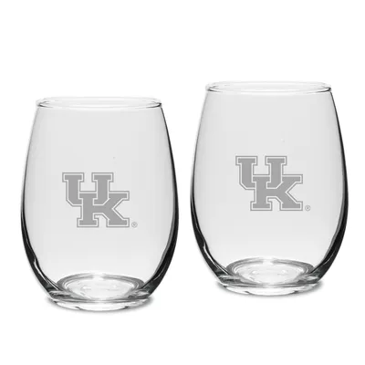 Kentucky Wildcats Set of 2 Deep Etched Engraved Stemless Wine Glasses