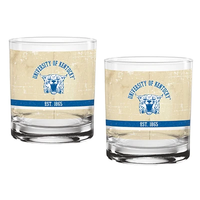 Kentucky Wildcats, paquet de deux 14oz. Ensemble de verres vintage beige