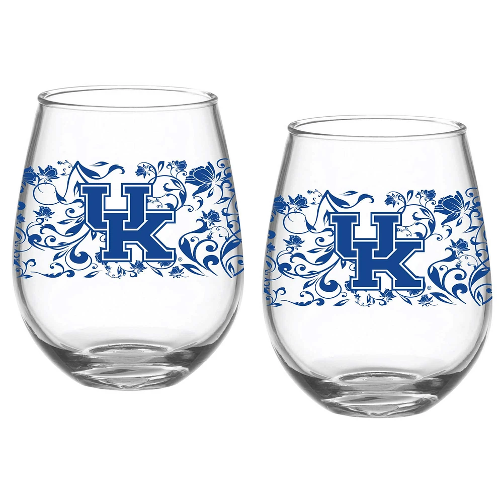 Kentucky Wildcats, paquet de deux 15oz. Ensemble de verres floraux sans pied