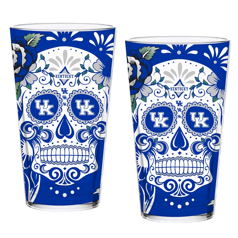 Kentucky Wildcats, paquet de deux 16 oz. Ensemble de verres à pinte Dia De Los Muertos