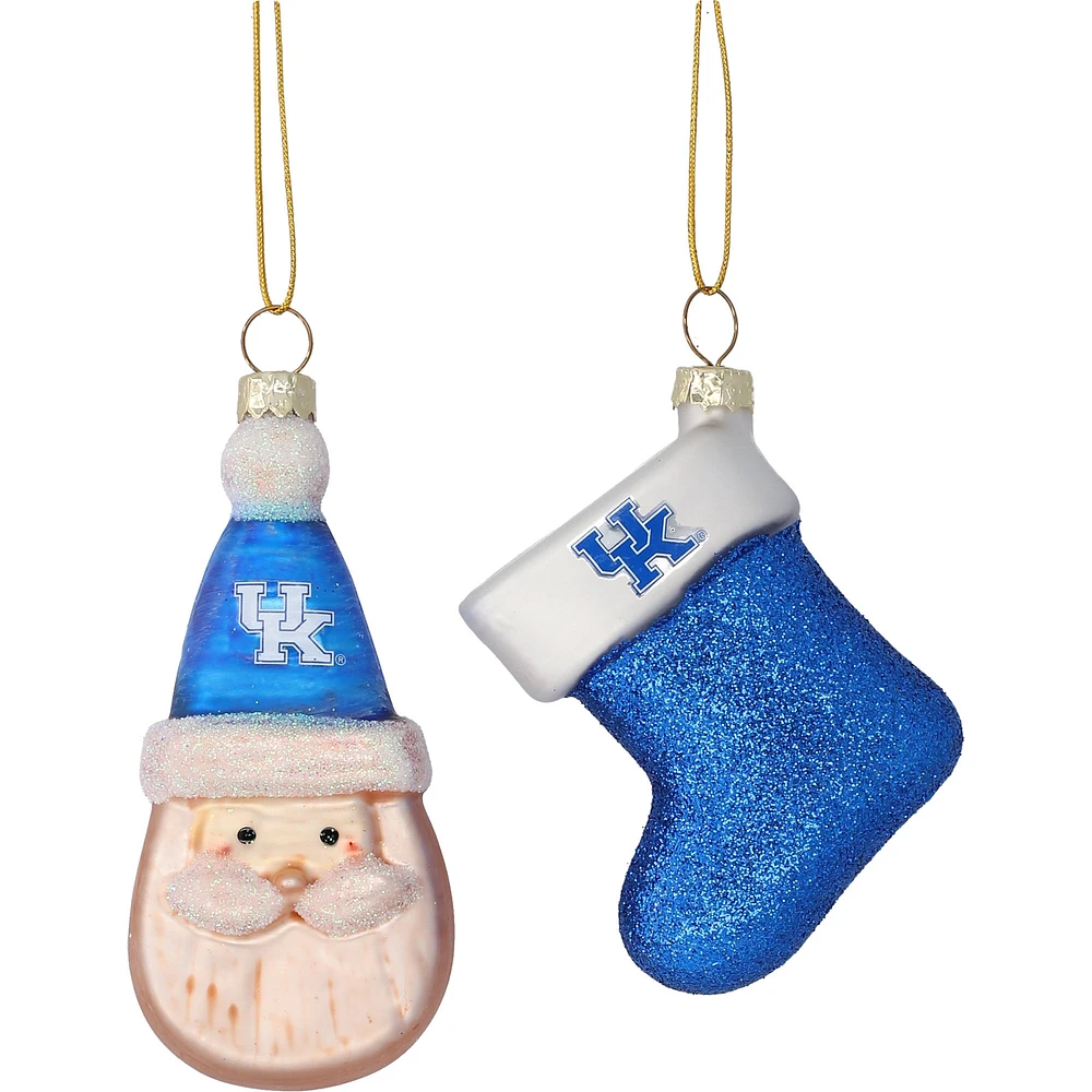 Ensemble de deux ornements en verre soufflé bonhomme de neige et bas des Kentucky Wildcats