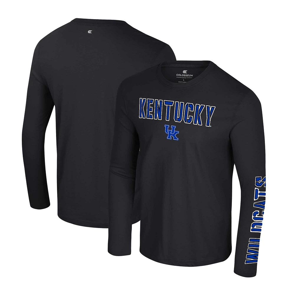 Men's Colosseum Black Kentucky Wildcats Color Pop Active Blend 2-Hit Long Sleeve T-Shirt